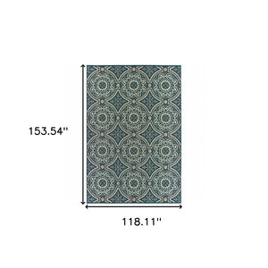 HomeRoots 5' Contemporary Blue and Gray Geometric Area Rug - Stain Resistant, Indoor/Outdoor Durability & Style Teal/ Grey 9'10" x 12'10" 506970