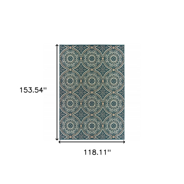 HomeRoots 5' Contemporary Blue and Gray Geometric Area Rug - Stain Resistant, Indoor/Outdoor Durability & Style Teal/ Grey 9'10" x 12'10" 506970