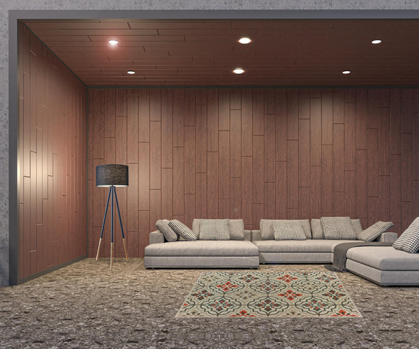 Homeroots 5' X 7' Gray Geometric Stain Resistant Indoor Outdoor Area Rug Grey,Orange Polypropylene 506973