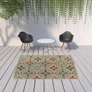 Homeroots 7' X 9' Gray Geometric Stain Resistant Indoor Outdoor Area Rug Grey,Orange Polypropylene 506974