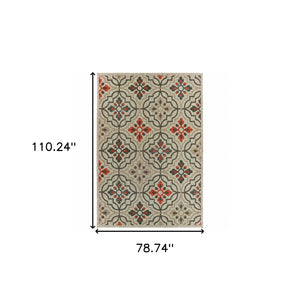 Homeroots 7' X 9' Gray Geometric Stain Resistant Indoor Outdoor Area Rug Grey,Orange Polypropylene 506974