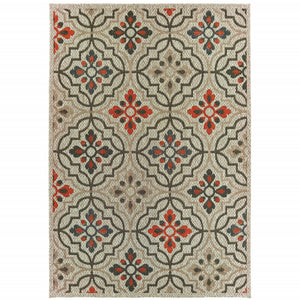 Homeroots 8' X 10' Gray Geometric Stain Resistant Indoor Outdoor Area Rug Grey,Orange Polypropylene 506975
