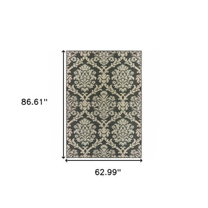 HomeRoots 5' X 7' Gray Floral Area Rug - Stain-Resistant, Indoor-Outdoor Durable Design for Stylish Spaces 5'3" x 7'3" 506979