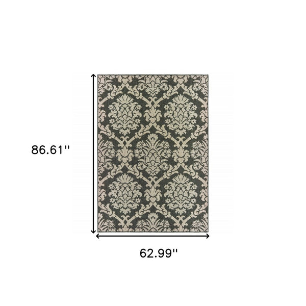 HomeRoots 5' X 7' Gray Floral Area Rug - Stain-Resistant, Indoor-Outdoor Durable Design for Stylish Spaces 5'3" x 7'3" 506979