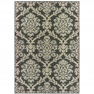 HomeRoots 5' X 7' Gray Floral Area Rug - Stain-Resistant, Indoor-Outdoor Durable Design for Stylish Spaces 6'7" x 9'2" 506980