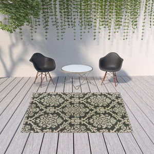 HomeRoots 5' X 7' Gray Floral Area Rug - Stain-Resistant, Indoor-Outdoor Durable Design for Stylish Spaces 6'7" x 9'2" 506980