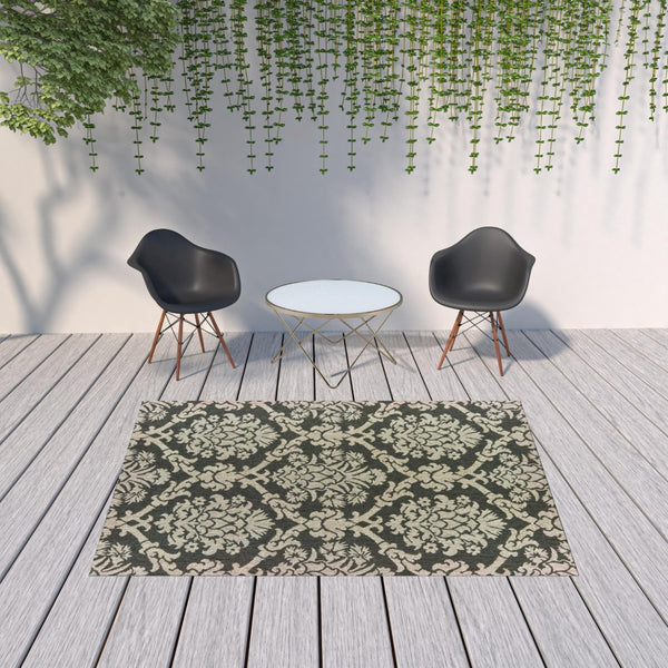 HomeRoots 5' X 7' Gray Floral Area Rug - Stain-Resistant, Indoor-Outdoor Durable Design for Stylish Spaces 6'7" x 9'2" 506980