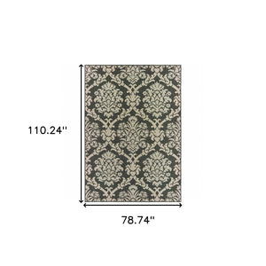 HomeRoots 5' X 7' Gray Floral Area Rug - Stain-Resistant, Indoor-Outdoor Durable Design for Stylish Spaces 6'7" x 9'2" 506980