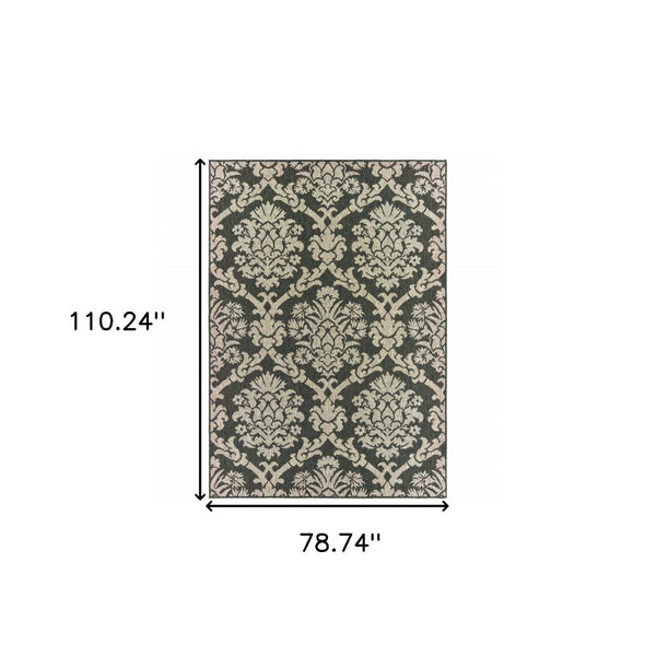 HomeRoots 5' X 7' Gray Floral Area Rug - Stain-Resistant, Indoor-Outdoor Durable Design for Stylish Spaces 6'7" x 9'2" 506980