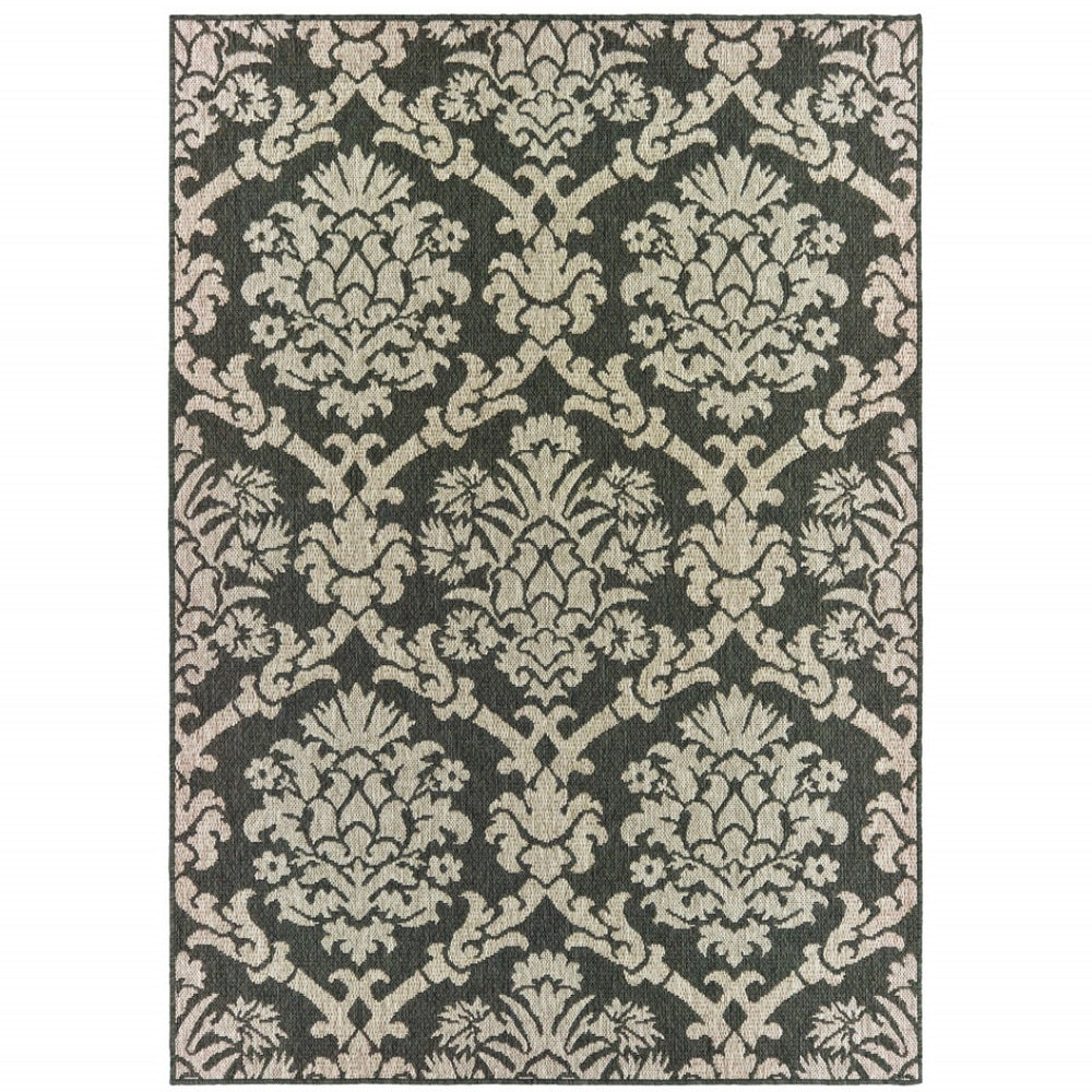 HomeRoots 5' X 7' Gray Floral Area Rug - Stain-Resistant, Indoor-Outdoor Durable Design for Stylish Spaces 7'10" x 10' 506981