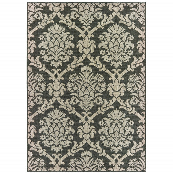 HomeRoots 5' X 7' Gray Floral Area Rug - Stain-Resistant, Indoor-Outdoor Durable Design for Stylish Spaces 7'10" x 10' 506981