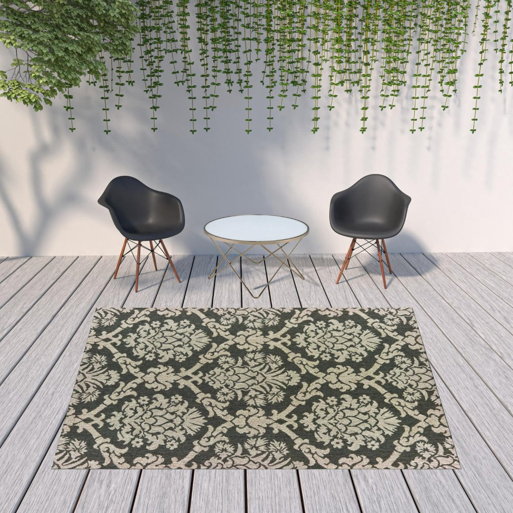 HomeRoots 5' X 7' Gray Floral Area Rug - Stain-Resistant, Indoor-Outdoor Durable Design for Stylish Spaces 7'10" x 10' 506981