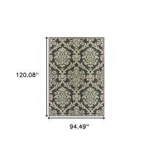 HomeRoots 5' X 7' Gray Floral Area Rug - Stain-Resistant, Indoor-Outdoor Durable Design for Stylish Spaces 7'10" x 10' 506981