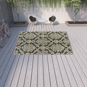 HomeRoots 5' X 7' Gray Floral Area Rug - Stain-Resistant, Indoor-Outdoor Durable Design for Stylish Spaces 9'10" x 12'10" 506982