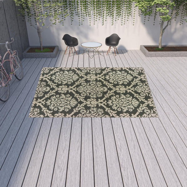 HomeRoots 5' X 7' Gray Floral Area Rug - Stain-Resistant, Indoor-Outdoor Durable Design for Stylish Spaces 9'10" x 12'10" 506982