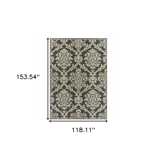 HomeRoots 5' X 7' Gray Floral Area Rug - Stain-Resistant, Indoor-Outdoor Durable Design for Stylish Spaces 9'10" x 12'10" 506982