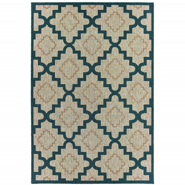 Homeroots 3' Blue And Gray Geometric Stain Resistant Area Rug - Stylish Indoor/Outdoor Decor For Any Space 3'3" X 5' Polypropylene 506984