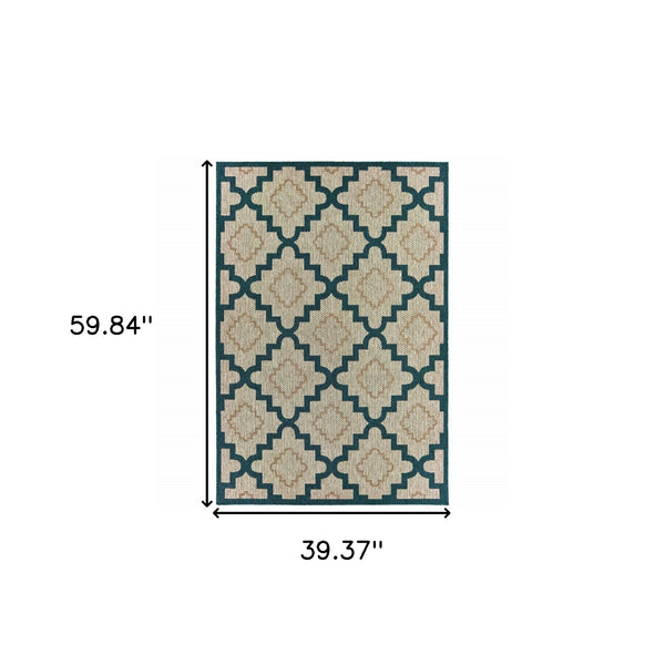 Homeroots 3' Blue And Gray Geometric Stain Resistant Area Rug - Stylish Indoor/Outdoor Decor For Any Space 3'3" X 5' Polypropylene 506984