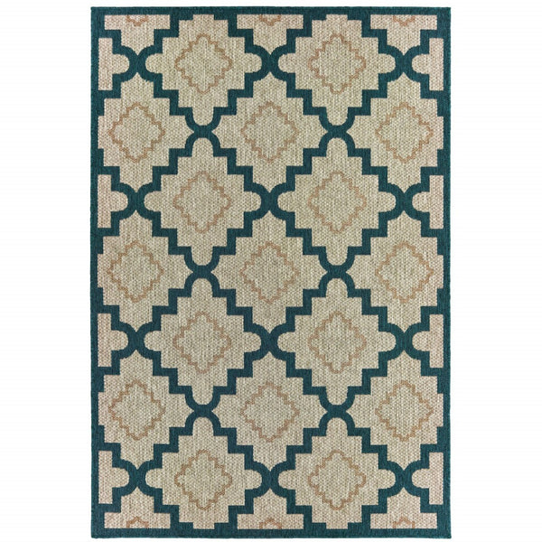 HomeRoots 5' Indoor Outdoor Blue and Gray Geometric Area Rug - Stain Resistant, Durable & Stylish Design 5'3" x 7'3" 506985