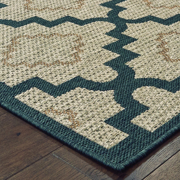 HomeRoots 5' Indoor Outdoor Blue and Gray Geometric Area Rug - Stain Resistant, Durable & Stylish Design 5'3" x 7'3" 506985