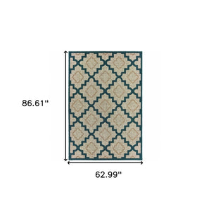 HomeRoots 5' Indoor Outdoor Blue and Gray Geometric Area Rug - Stain Resistant, Durable & Stylish Design 5'3" x 7'3" 506985