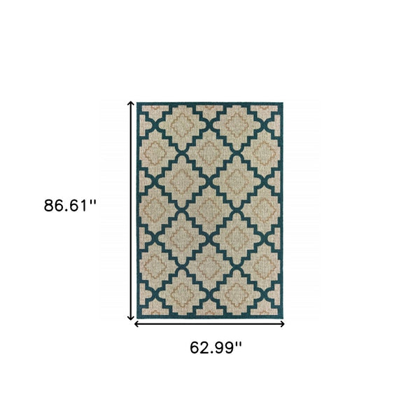HomeRoots 5' Indoor Outdoor Blue and Gray Geometric Area Rug - Stain Resistant, Durable & Stylish Design 5'3" x 7'3" 506985