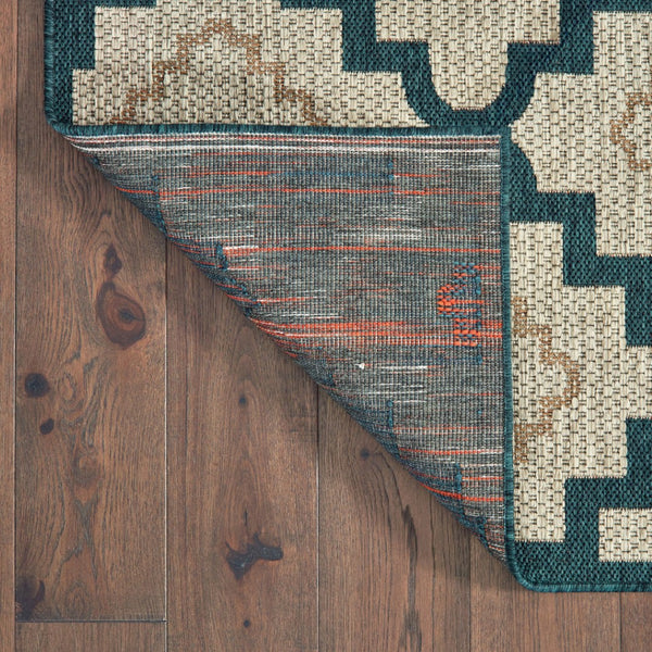 HomeRoots 5' Indoor Outdoor Blue and Gray Geometric Area Rug - Stain Resistant, Durable & Stylish Design 6'7" x 9'2" 506986