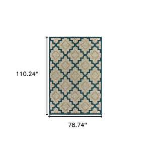 HomeRoots 5' Indoor Outdoor Blue and Gray Geometric Area Rug - Stain Resistant, Durable & Stylish Design 6'7" x 9'2" 506986