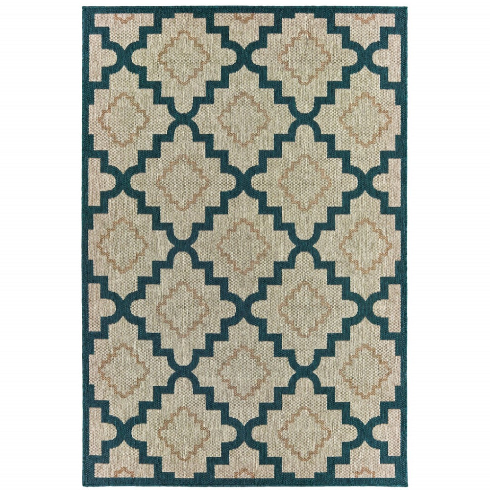 HomeRoots 5' Indoor Outdoor Blue and Gray Geometric Area Rug - Stain Resistant, Durable & Stylish Design 7'10" x 10' 506987