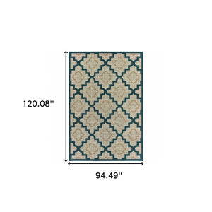 HomeRoots 5' Indoor Outdoor Blue and Gray Geometric Area Rug - Stain Resistant, Durable & Stylish Design 7'10" x 10' 506987