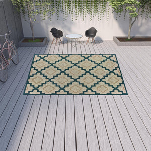 HomeRoots 5' Indoor Outdoor Blue and Gray Geometric Area Rug - Stain Resistant, Durable & Stylish Design 9'10" x 12'10" 506988