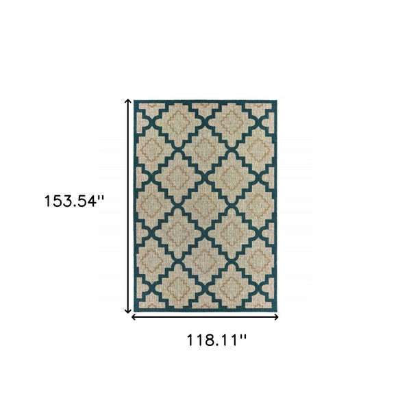 HomeRoots 5' Indoor Outdoor Blue and Gray Geometric Area Rug - Stain Resistant, Durable & Stylish Design 9'10" x 12'10" 506988