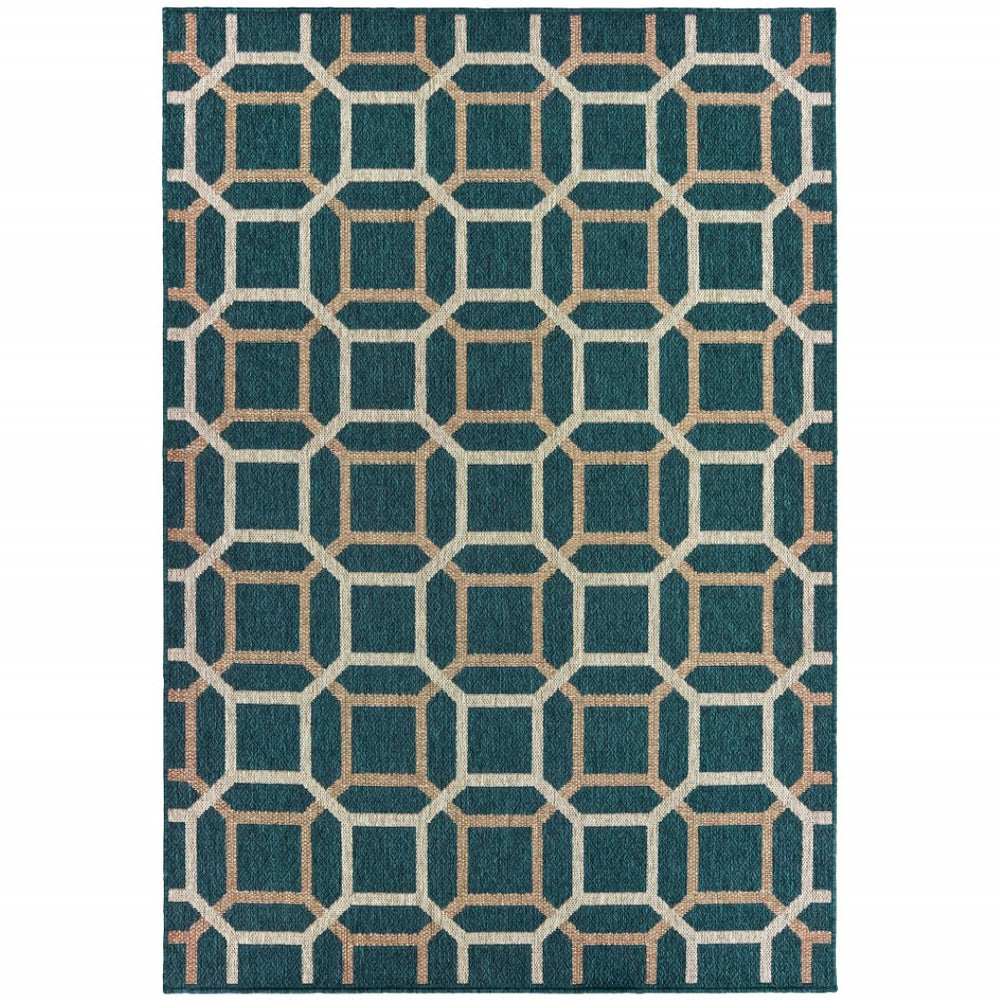 HomeRoots 5' Blue and Gray Geometric Area Rug - Stain Resistant, Stylish Design for Indoor and Outdoor Spaces 5'3" x 7'3" 506991