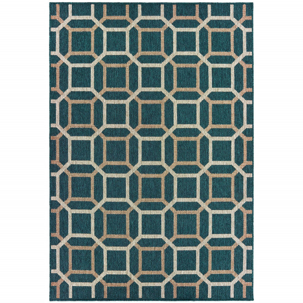 Homeroots 5' X 7' Blue And Gray Geometric Stain Resistant Indoor Outdoor Area Rug  Polypropylene 506991