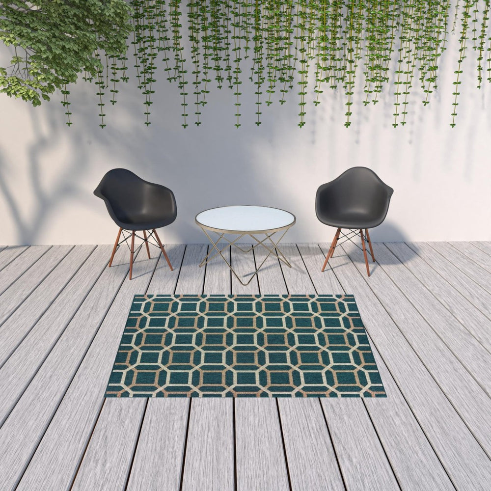 HomeRoots 5' Blue and Gray Geometric Area Rug - Stain Resistant, Stylish Design for Indoor and Outdoor Spaces 5'3" x 7'3" 506991