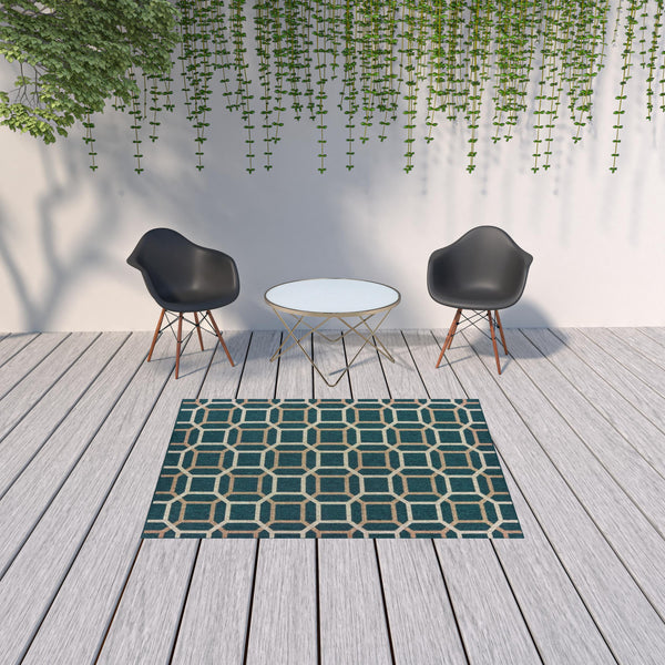 Homeroots 5' X 7' Blue And Gray Geometric Stain Resistant Indoor Outdoor Area Rug  Polypropylene 506991