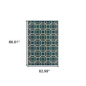 Homeroots 5' X 7' Blue And Gray Geometric Stain Resistant Indoor Outdoor Area Rug  Polypropylene 506991