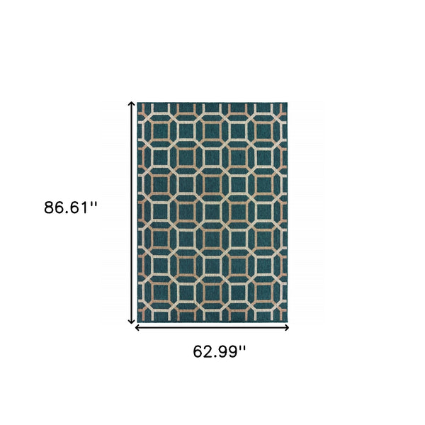 Homeroots 5' X 7' Blue And Gray Geometric Stain Resistant Indoor Outdoor Area Rug  Polypropylene 506991