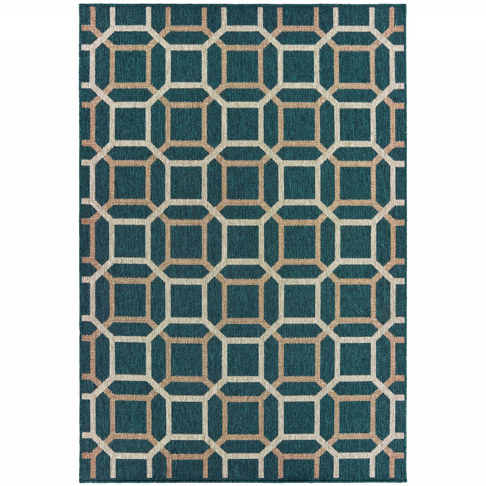 Homeroots 7' X 9' Blue And Gray Geometric Stain Resistant Indoor Outdoor Area Rug  Polypropylene 506992