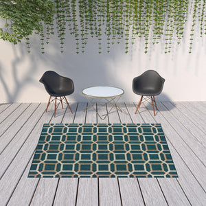 Homeroots 7' X 9' Blue And Gray Geometric Stain Resistant Indoor Outdoor Area Rug  Polypropylene 506992