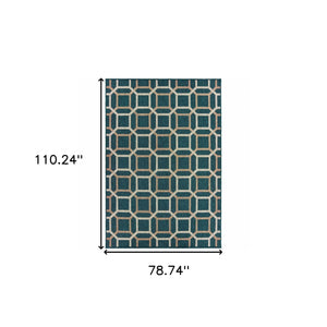 Homeroots 7' X 9' Blue And Gray Geometric Stain Resistant Indoor Outdoor Area Rug  Polypropylene 506992