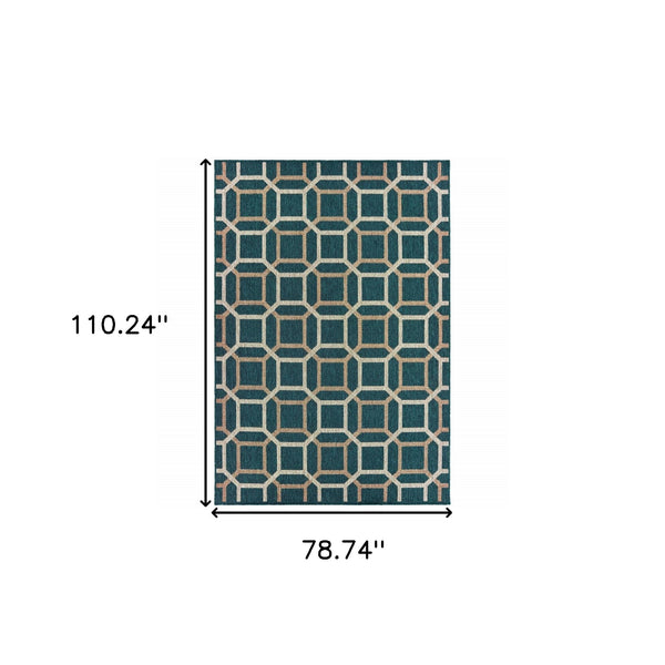 Homeroots 7' X 9' Blue And Gray Geometric Stain Resistant Indoor Outdoor Area Rug  Polypropylene 506992