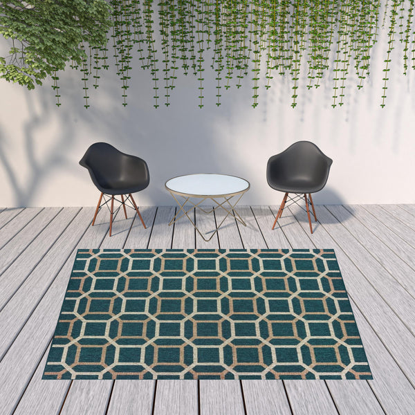 Homeroots 8' X 10' Blue And Gray Geometric Stain Resistant Indoor Outdoor Area Rug  Polypropylene 506993