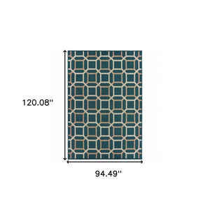 Homeroots 8' X 10' Blue And Gray Geometric Stain Resistant Indoor Outdoor Area Rug  Polypropylene 506993