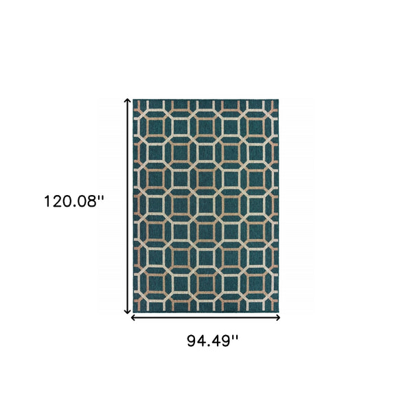 Homeroots 8' X 10' Blue And Gray Geometric Stain Resistant Indoor Outdoor Area Rug  Polypropylene 506993