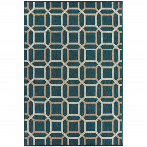 Homeroots 10' X 13' Blue And Gray Geometric Stain Resistant Indoor Outdoor Area Rug  Polypropylene 506994