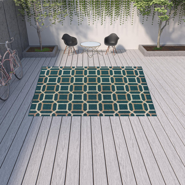 Homeroots 10' X 13' Blue And Gray Geometric Stain Resistant Indoor Outdoor Area Rug  Polypropylene 506994
