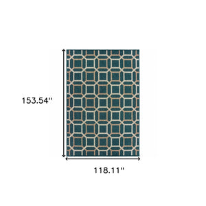 Homeroots 10' X 13' Blue And Gray Geometric Stain Resistant Indoor Outdoor Area Rug  Polypropylene 506994