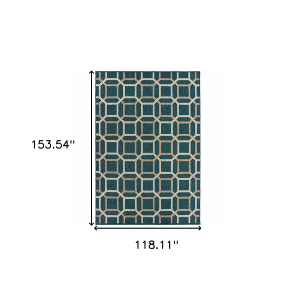 Homeroots 10' X 13' Blue And Gray Geometric Stain Resistant Indoor Outdoor Area Rug  Polypropylene 506994