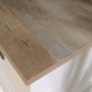 English Elm Desk, Modern White-Finish Workspace With Ample Storage, Open Shelves & Durable Engineered Wood Design B356P402727